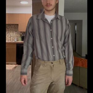 Lucky Brand Grey Striped Button-Down 👕